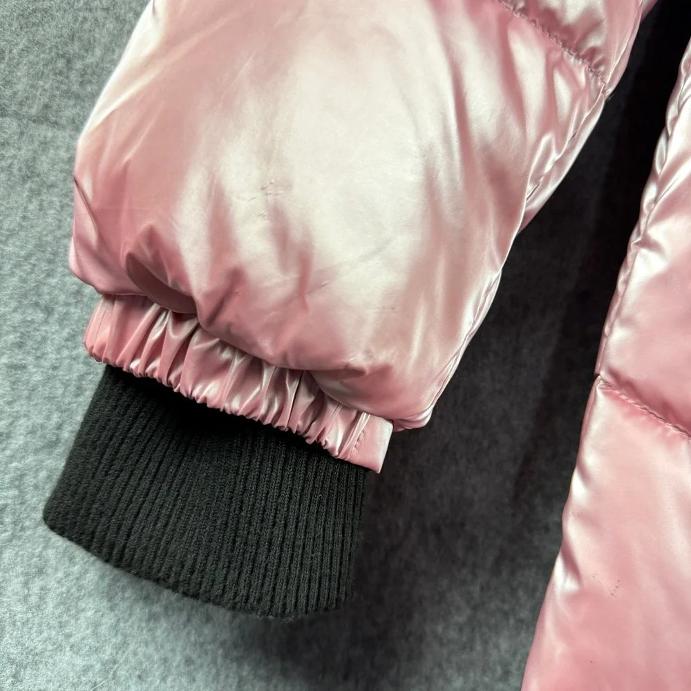 Justice Girls Size 12 Metallic‎ Pink Puffer Jacket Sherpa Lined Faux Fur Hood